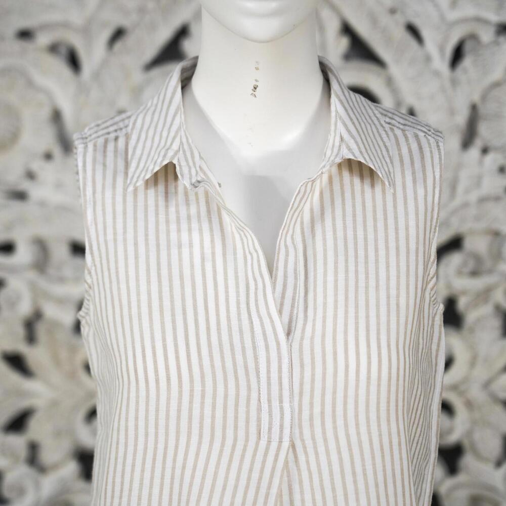 Style & Co Women's XS Beige White Stripe Linen Cotton Sleeveless Blouse India - Picture 5 of 8